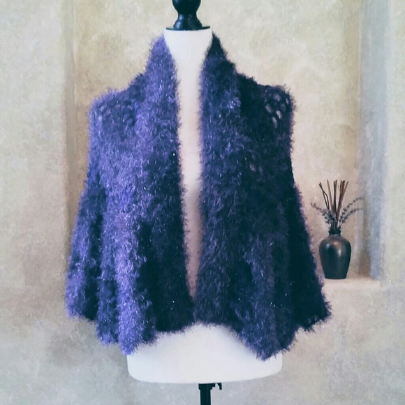 Hand Crochet Eyelash Open Front Cardigan New - Picture 2 of 5